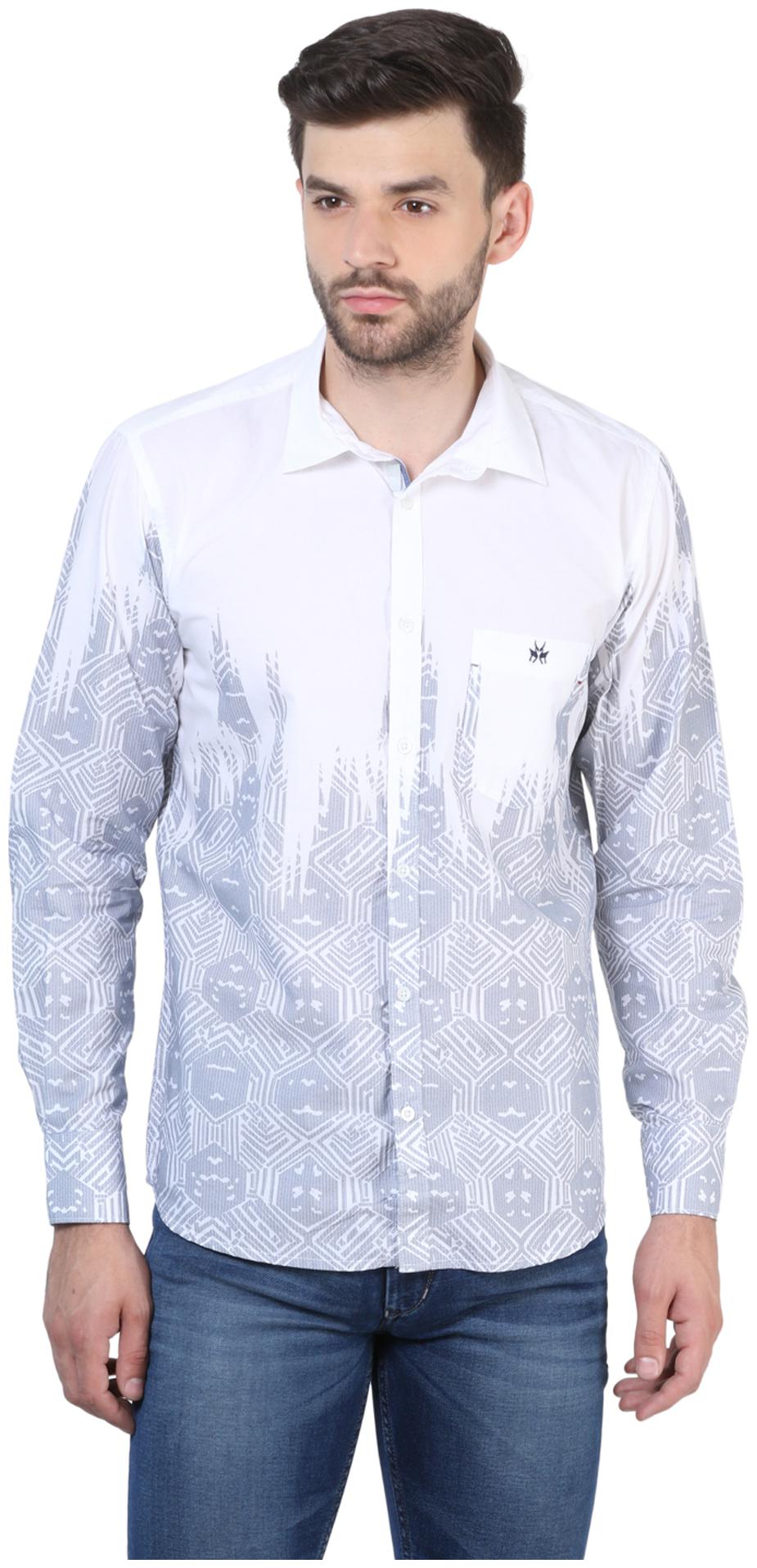 

Crimsoune Club Men White Abstract Slim Fit Casual Shirt