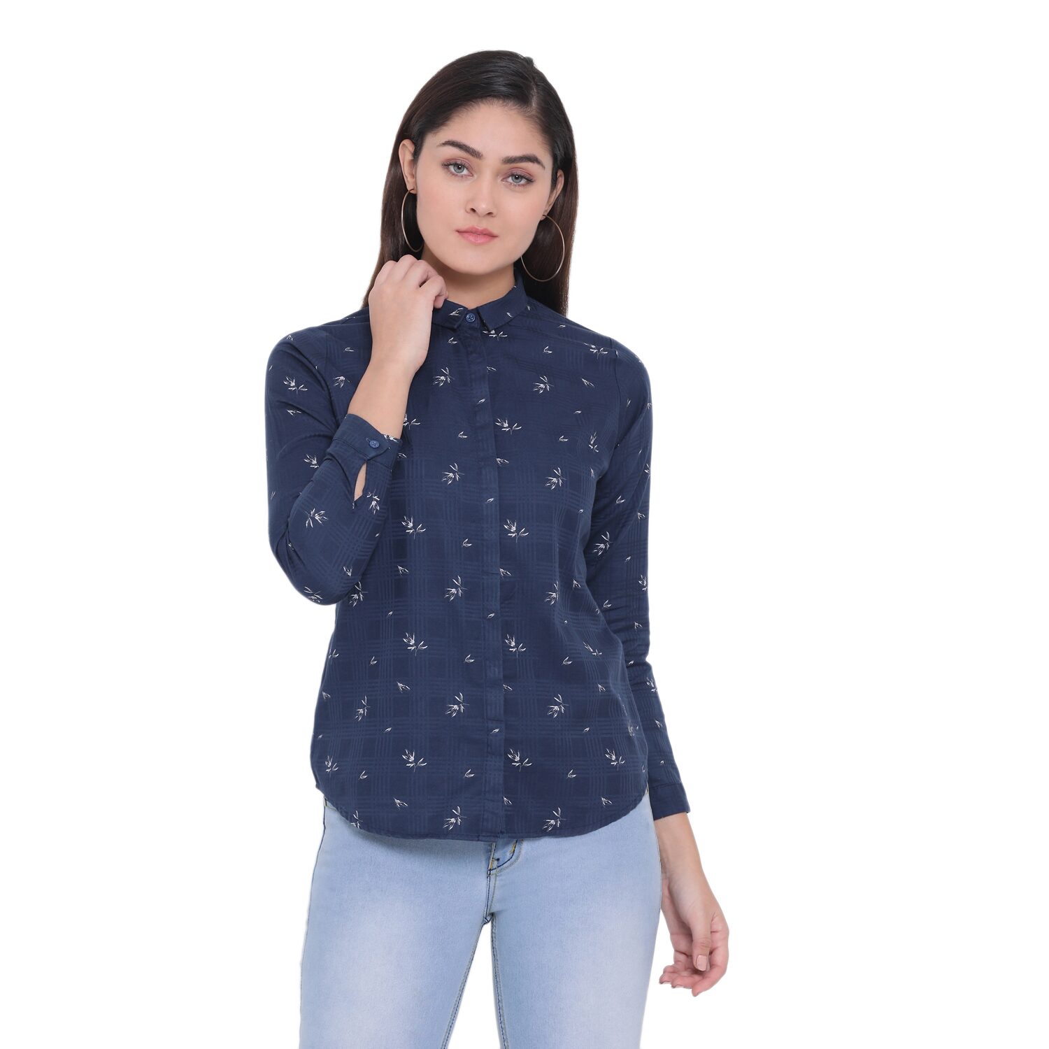 

Crimsoune Club Women Blue Printed Slim Fit Shirt