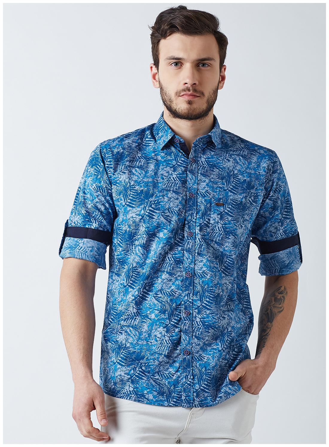 

Crimsoune Club Men Blue Printed Slim Fit Casual Shirt