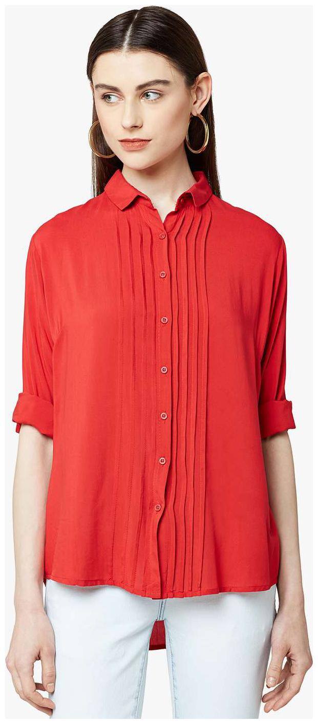 Crimsoune Club Women Red Solid Regular Fit Shirt