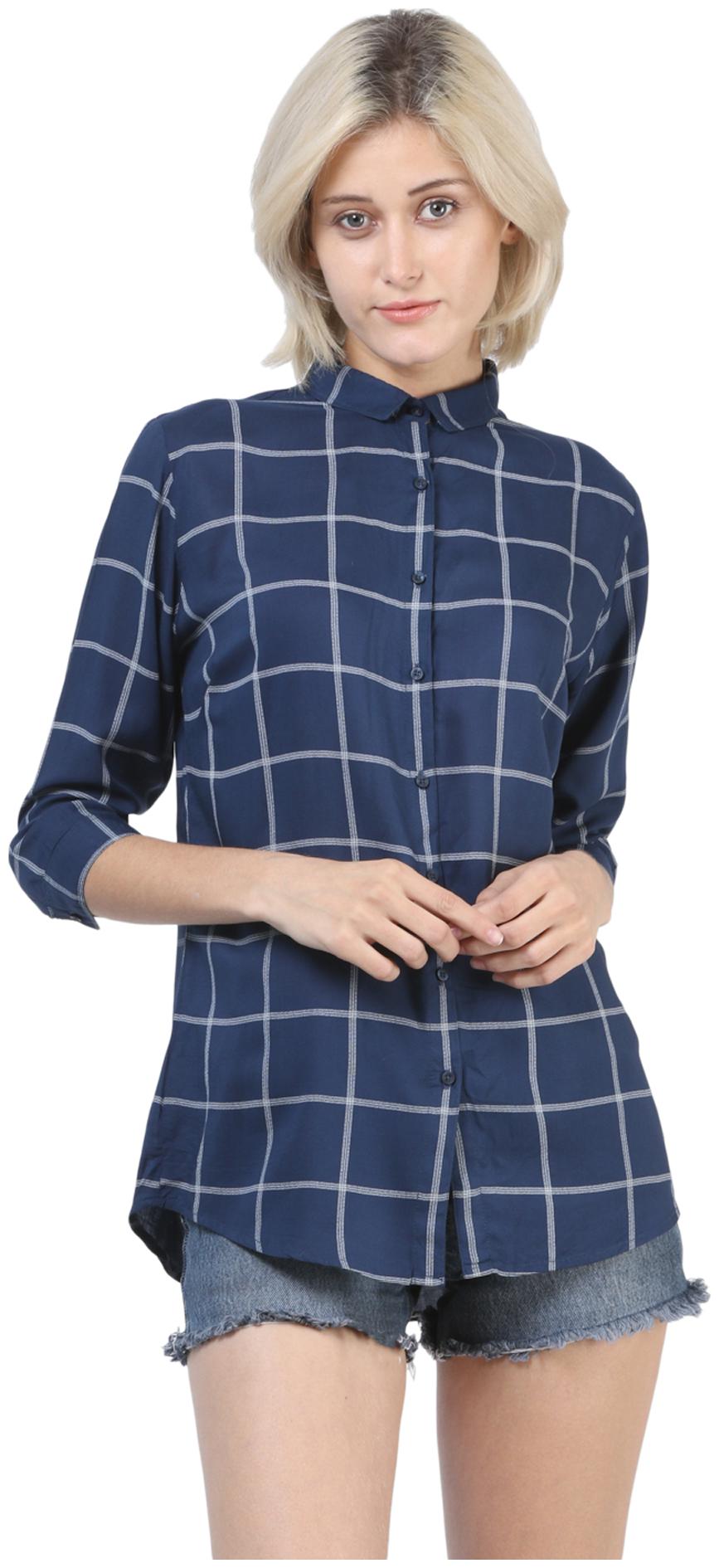 

Crimsoune Club Women Blue Striped Slim Fit Shirt