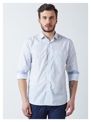 

Crimsoune Club Men White Polka Dots Slim Fit Casual Shirt