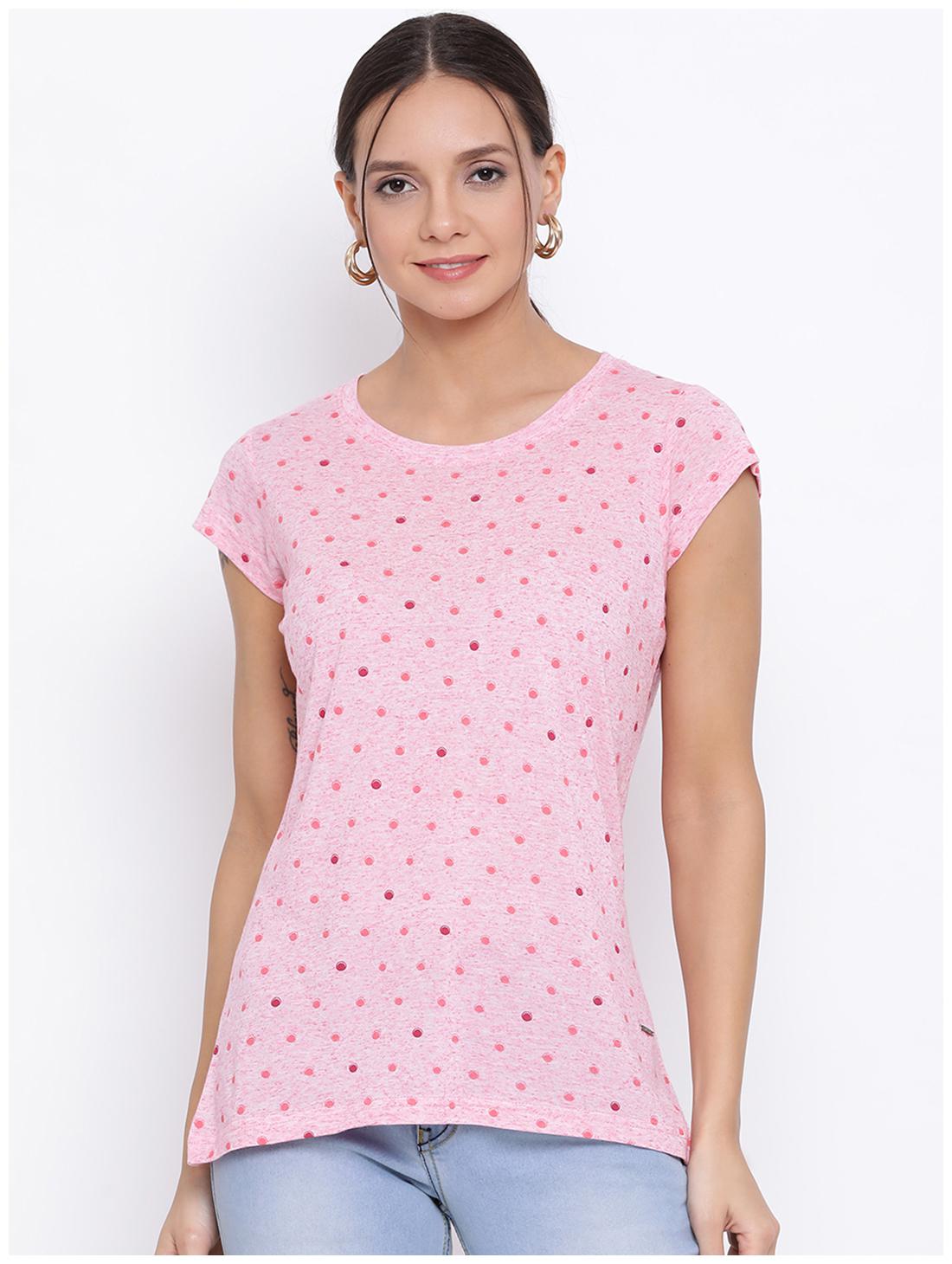 

Crimsoune Club Women Pink Slim fit Round neck Cotton T shirt