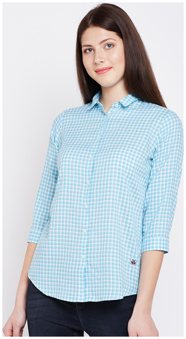 

Crimsoune Club Women Blue Checked Slim Fit Shirt