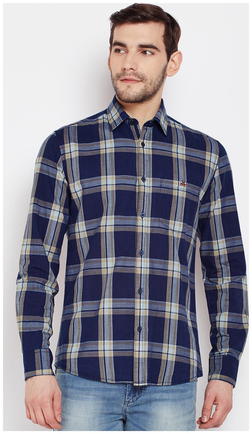 

Crimsoune Club Men Blue Checked Slim Fit Casual Shirt