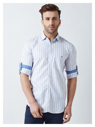 

Crimsoune Club Men White Vertical Stripes Slim Fit Casual Shirt