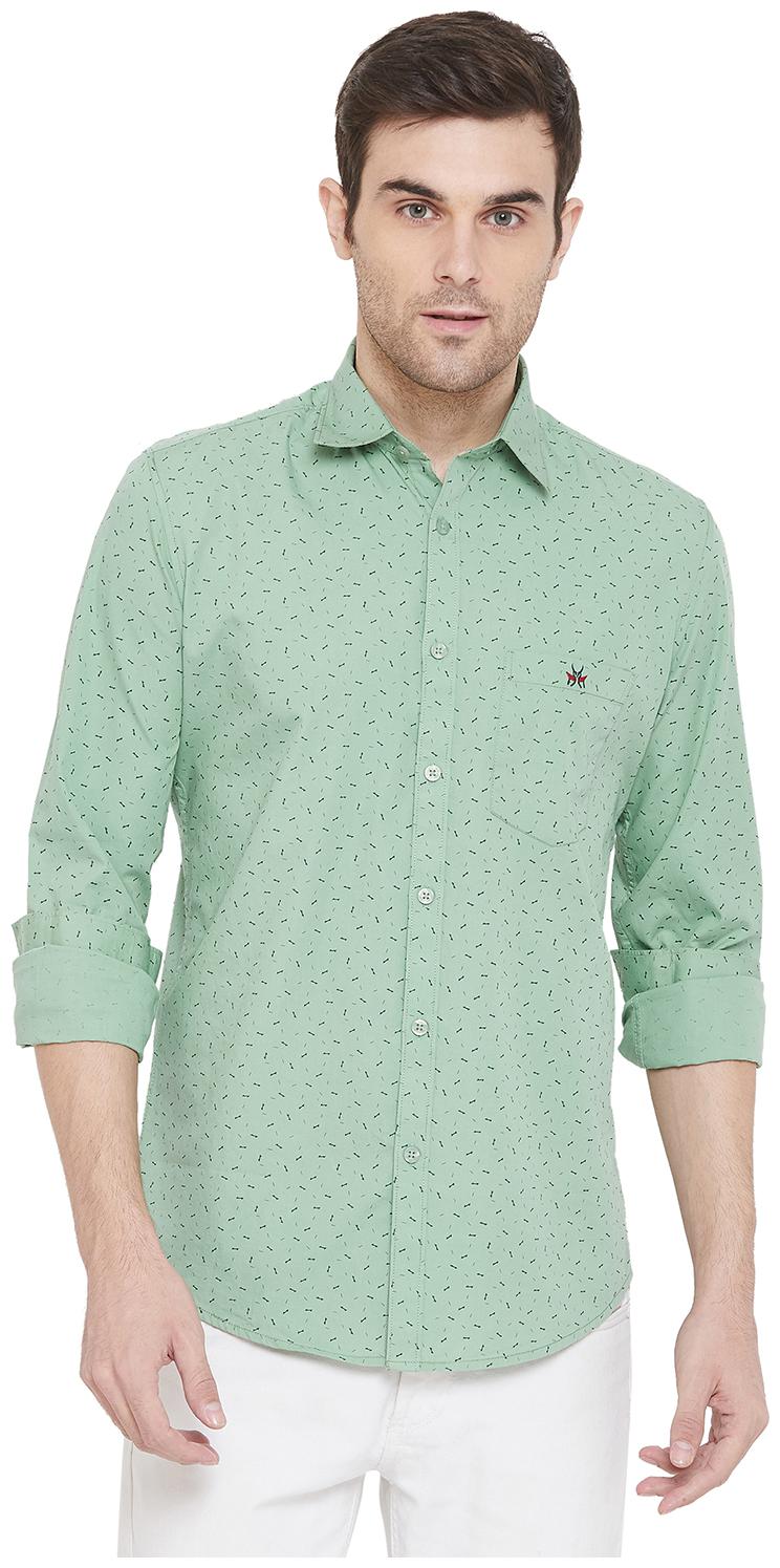 

Crimsoune Club Men Green Printed Slim Fit Casual Shirt
