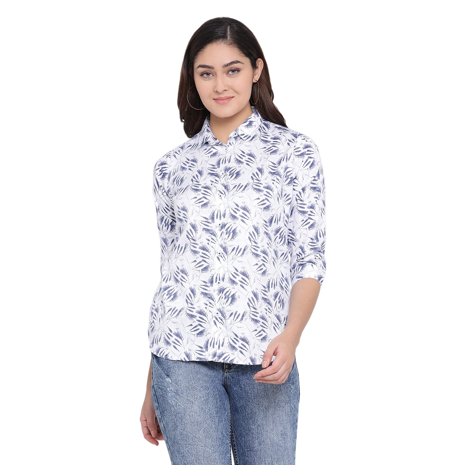 

Crimsoune Club Women White Printed Slim Fit Shirt