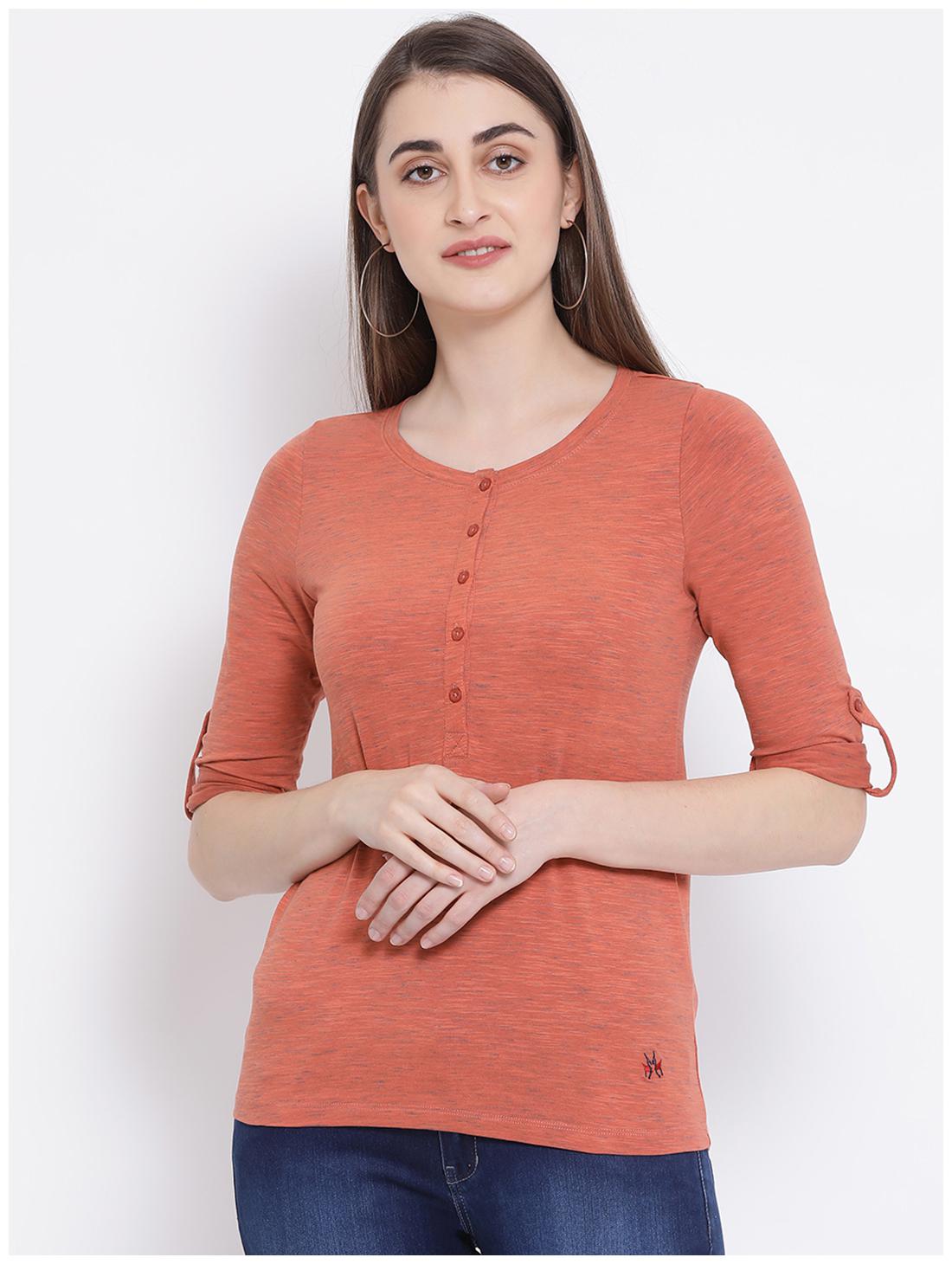 

Crimsoune Club Women Orange Slim fit Round neck Cotton T shirt