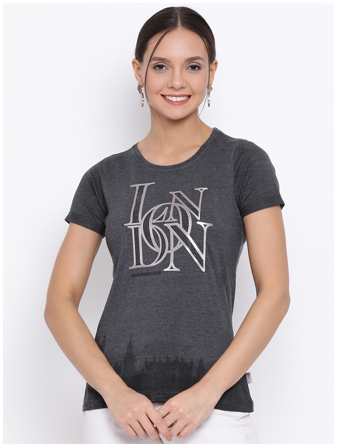 

Crimsoune Club Women Grey Slim fit Round neck Blended T shirt
