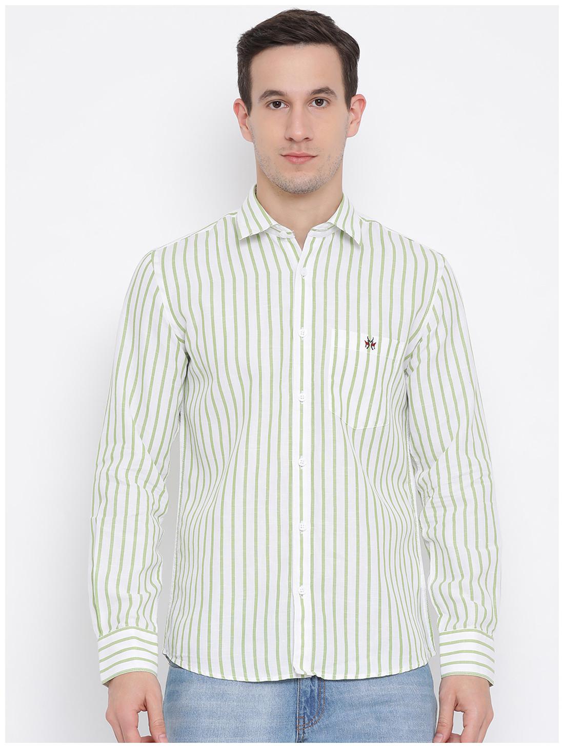 

Crimsoune Club Men Green Vertical Stripes Slim Fit Casual Shirt