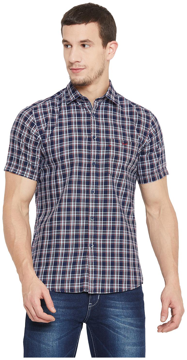 

Crimsoune Club Men Blue Checked Slim Fit Casual Shirt