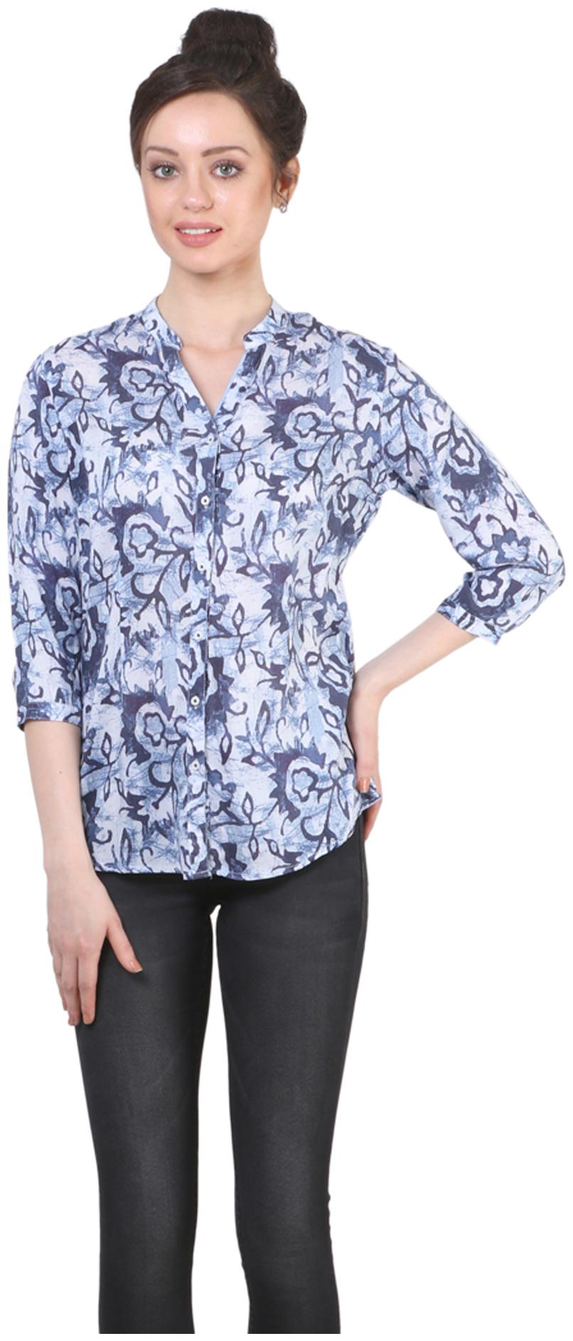 

Crimsoune Club Women Blue Printed Slim Fit Shirt