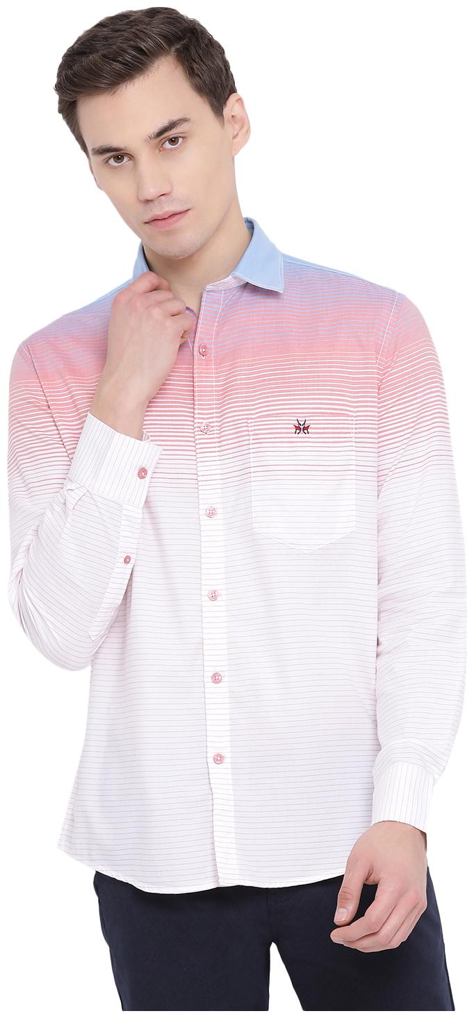 

Crimsoune Club Men Pink Horizontal Stripes Slim Fit Casual Shirt