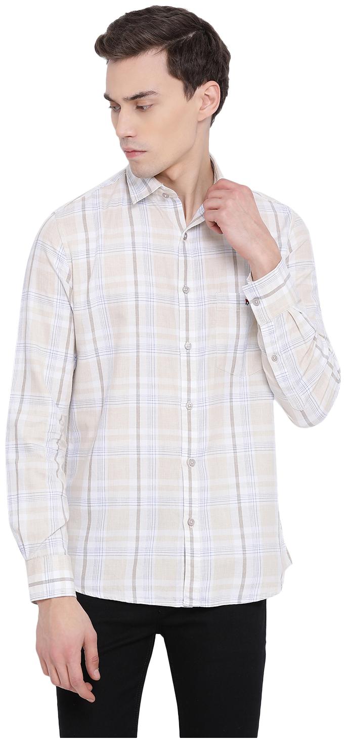 

Crimsoune Club Men Cream Checked Slim Fit Casual Shirt