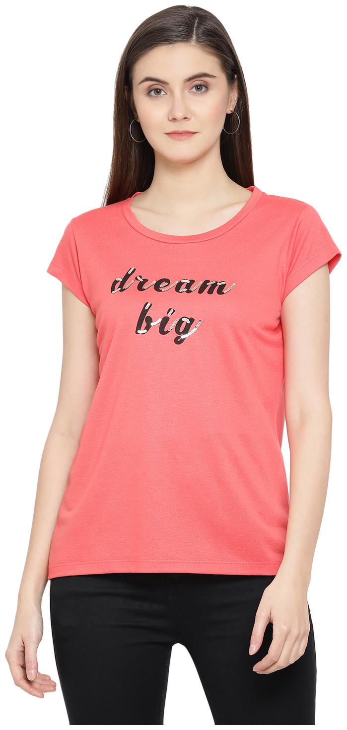 

Crimsoune Club Women Pink Slim fit Round neck Viscose rayon T shirt