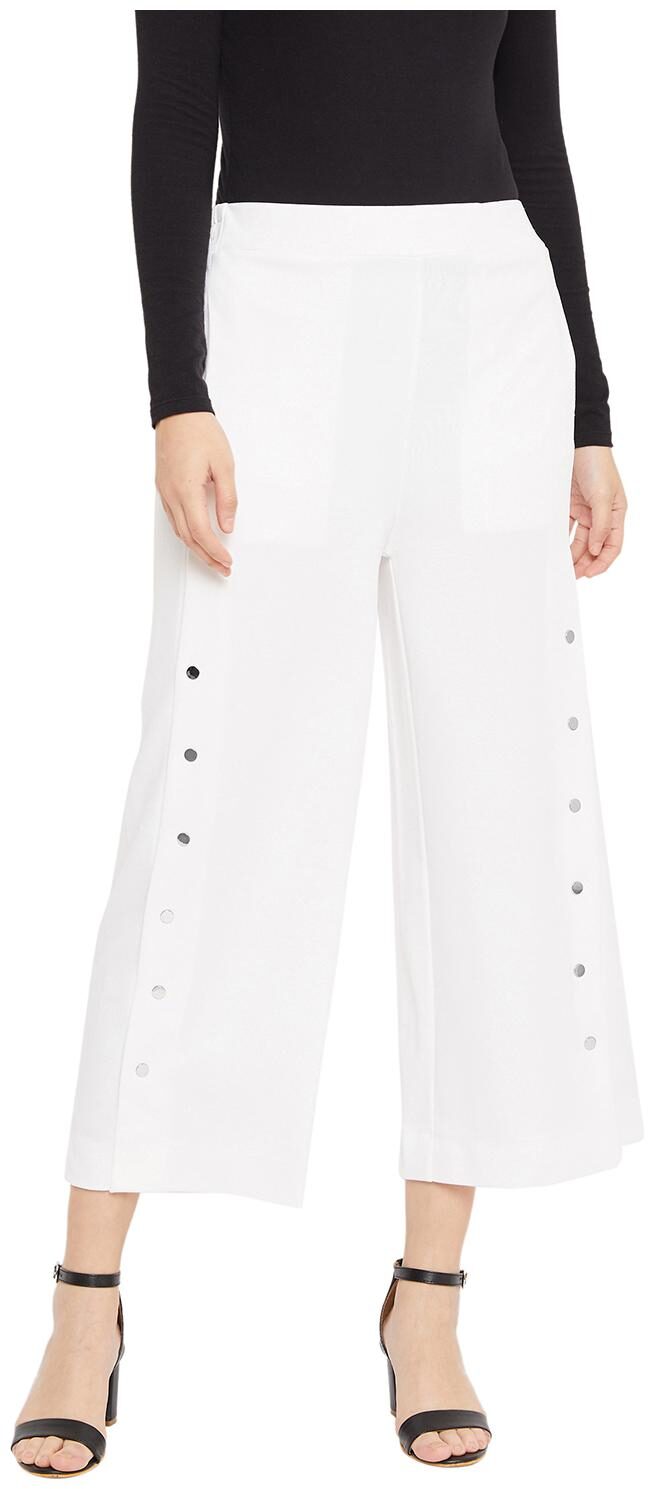 

Crimsoune Club White Solid Wide Leg Palazzo