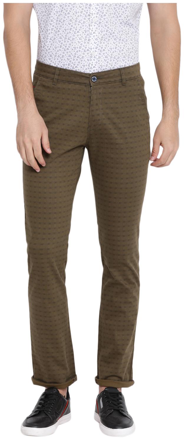 

Crimsoune Club Men Olive Checked Slim fit Travel friendly Regular trousers