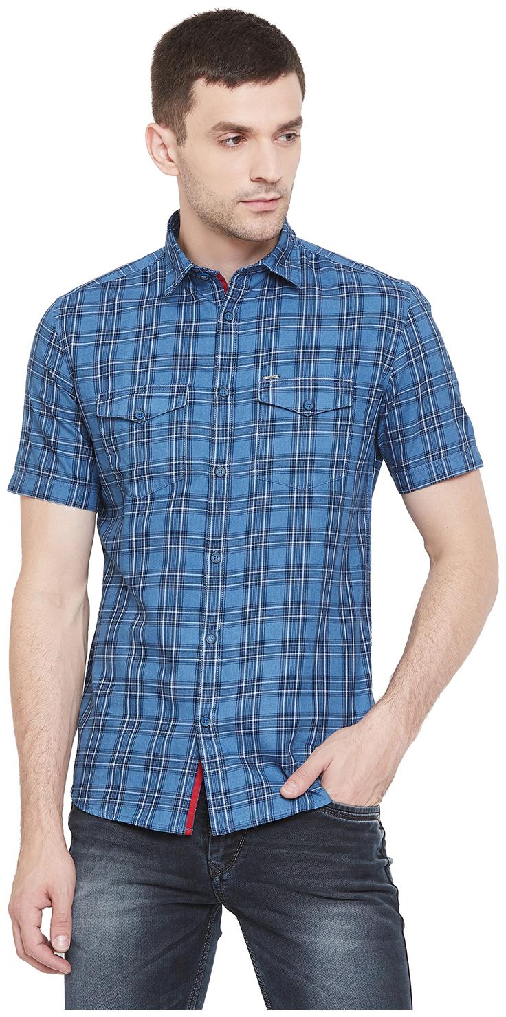 

Crimsoune Club Men Blue Checked Slim Fit Casual Shirt