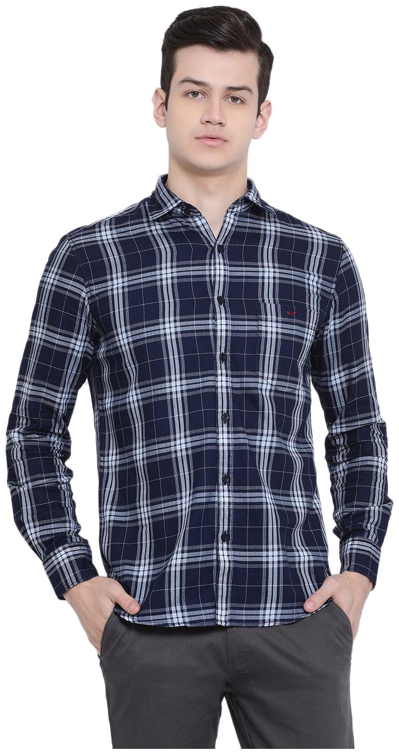 

Crimsoune Club Men Blue Checked Slim Fit Casual Shirt