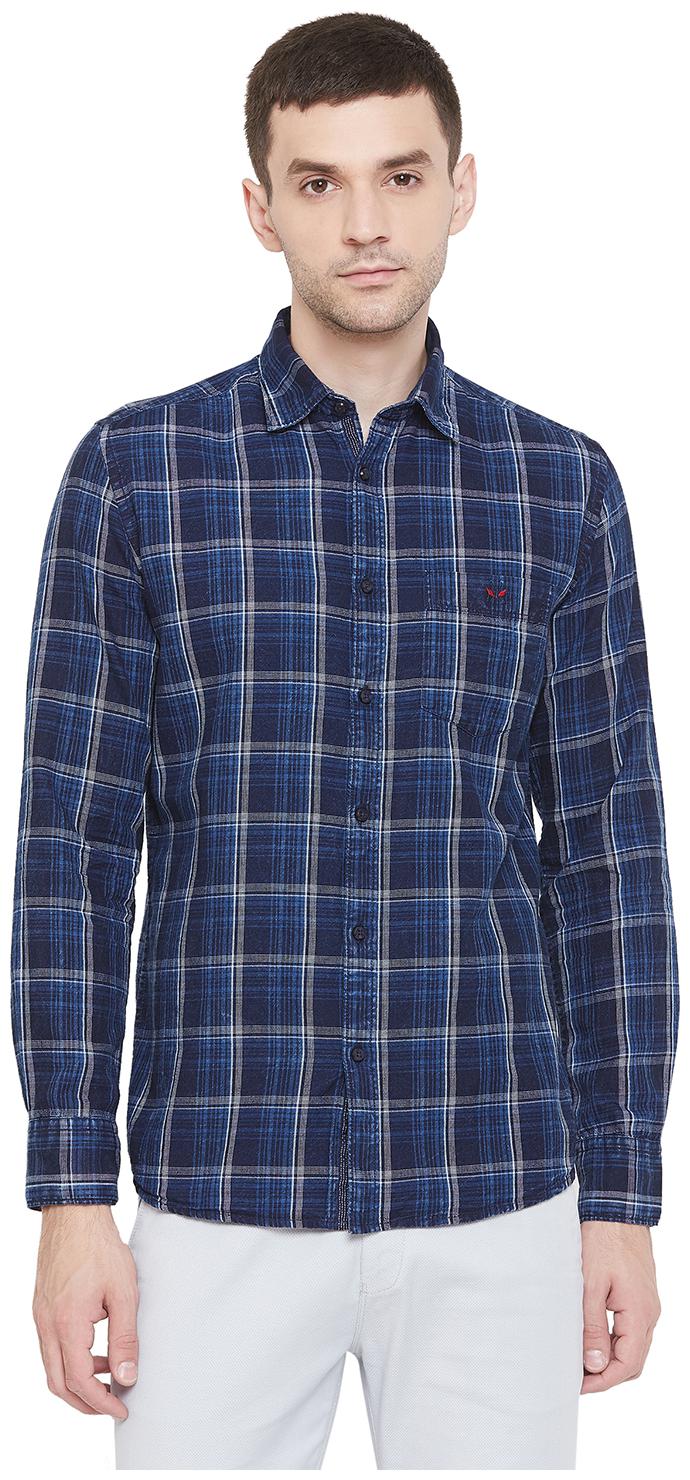 

Crimsoune Club Men Navy Blue Checked Slim Fit Casual Shirt