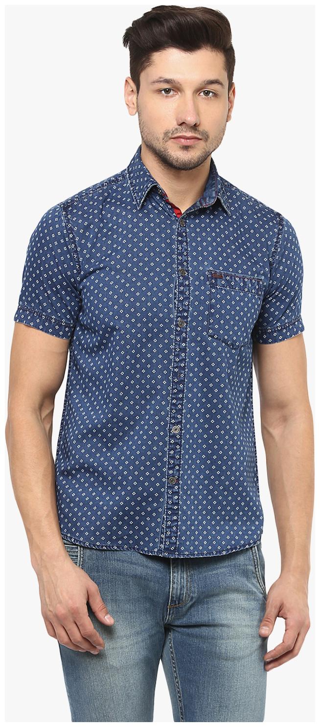 

Crimsoune Club Men Blue Polka Dots Slim Fit Casual Shirt