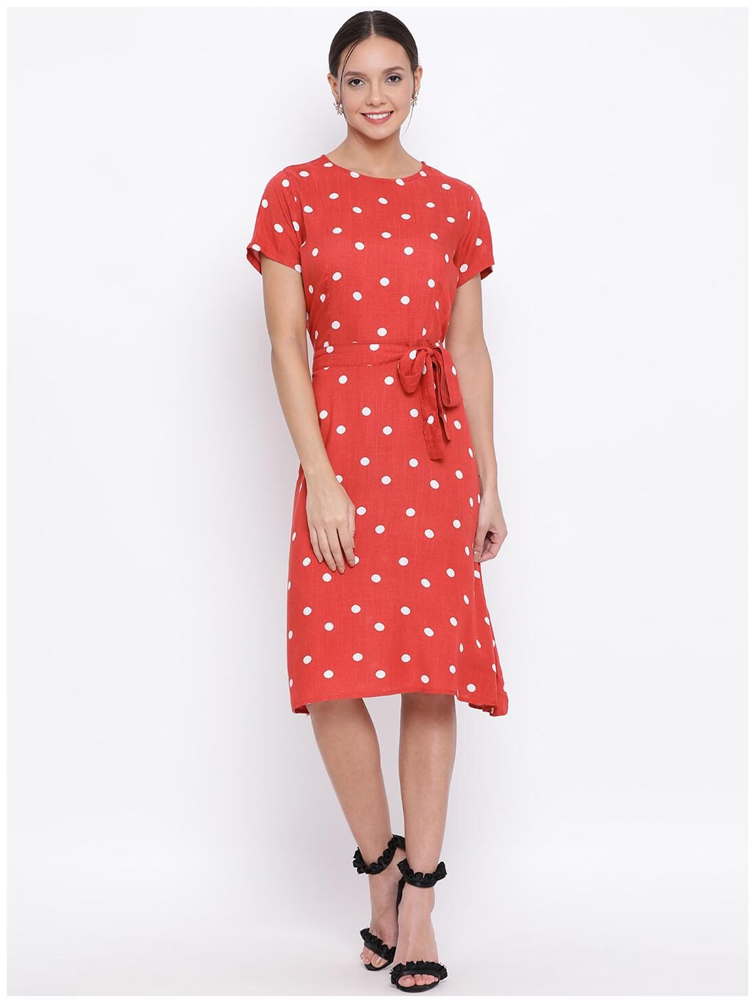 

Crimsoune Club Red Polka dots Fit flare dress
