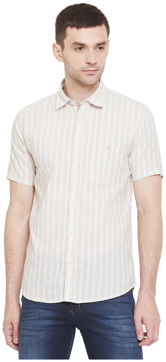 

Crimsoune Club Men Beige Vertical Stripes Slim Fit Casual Shirt