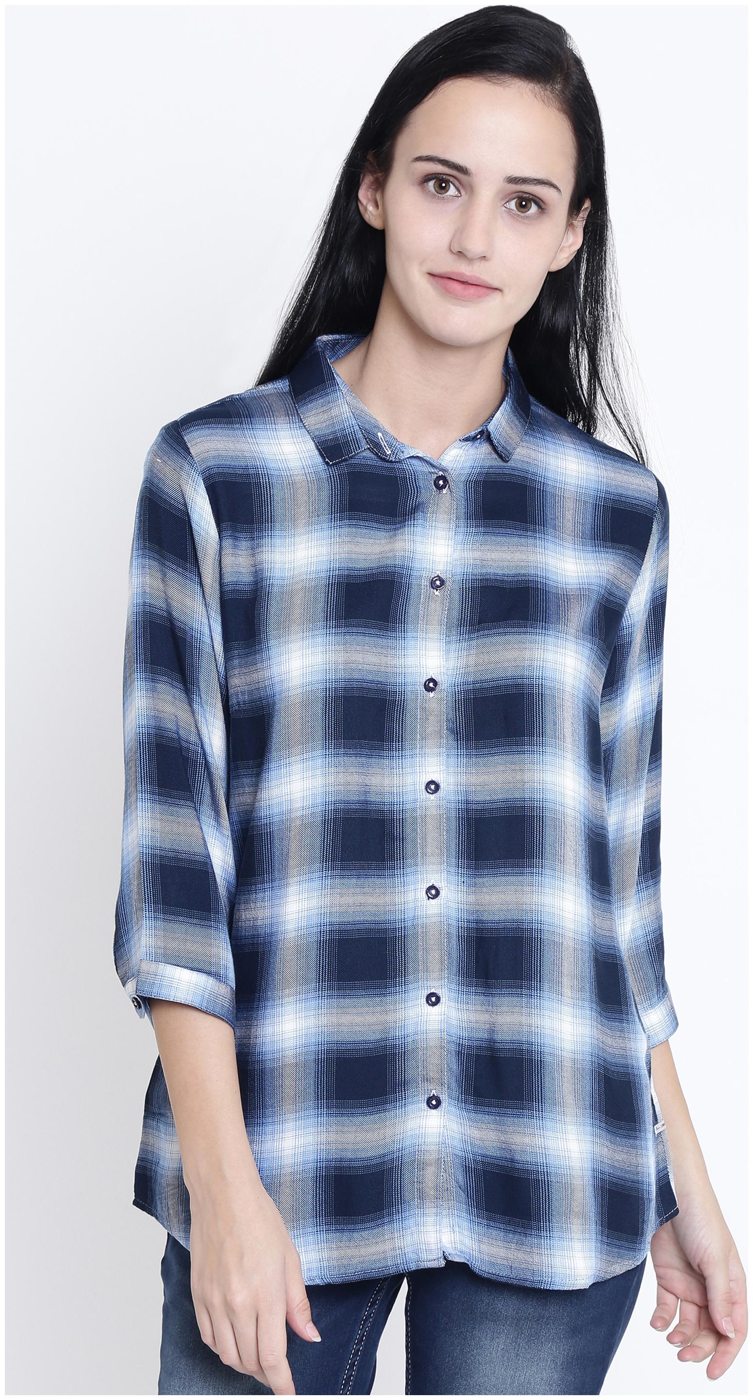 

Crimsoune Club Women Blue Checked Slim Fit Shirt