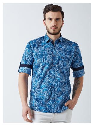 

Crimsoune Club Men Blue Printed Slim Fit Casual Shirt