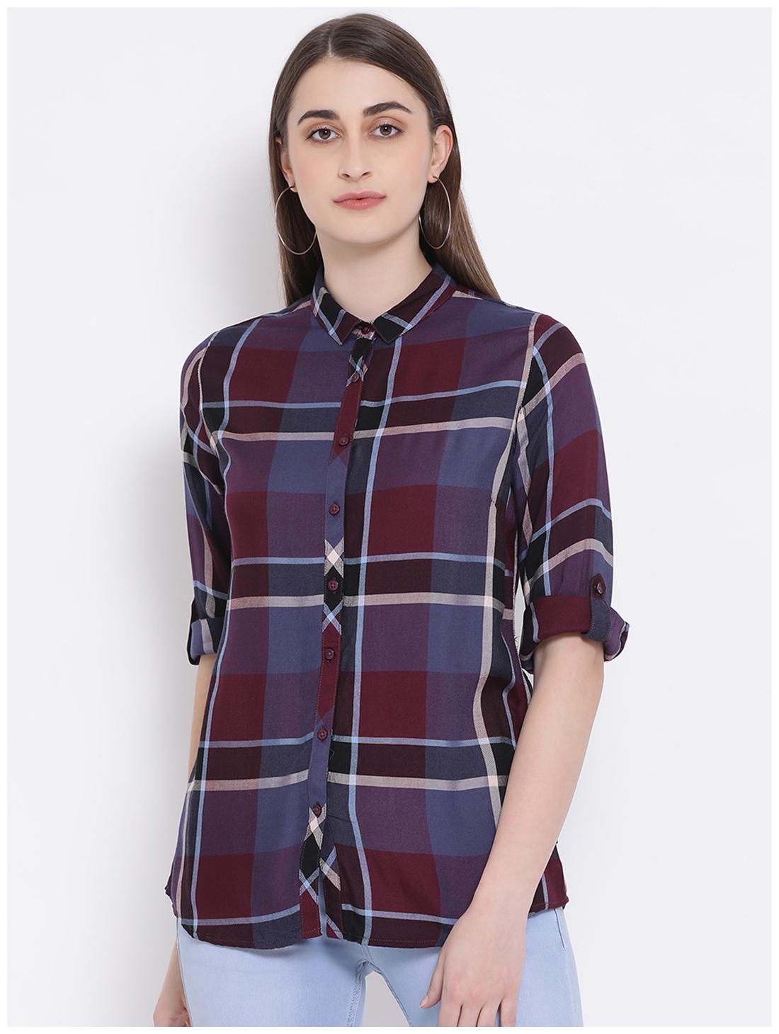 

Crimsoune Club Women Maroon Checked Slim Fit Shirt