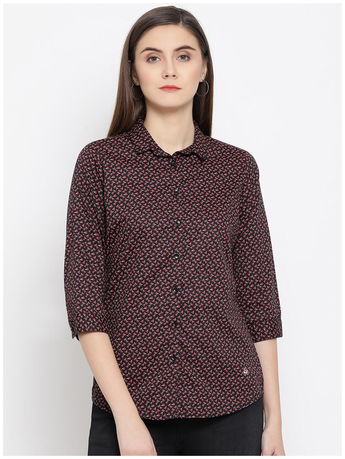 

Crimsoune Club Women Maroon Black Printed Slim Fit Shirt
