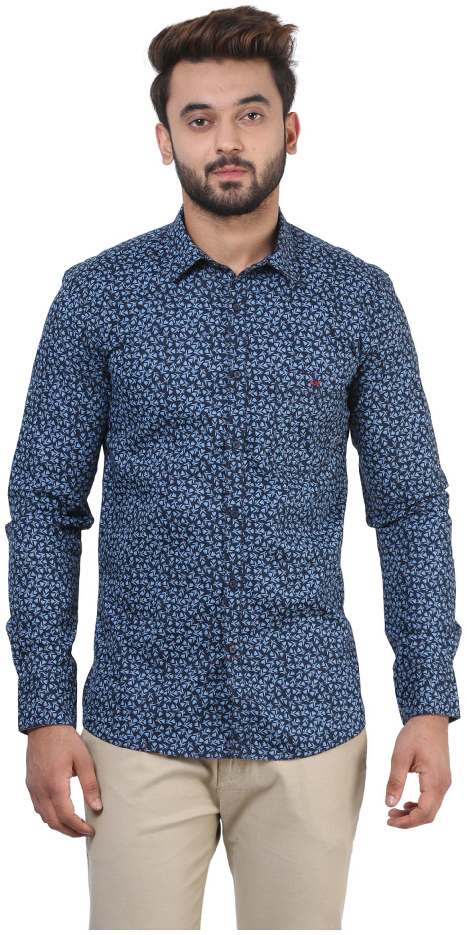 

Crimsoune Club Men Blue Printed Slim Fit Casual Shirt