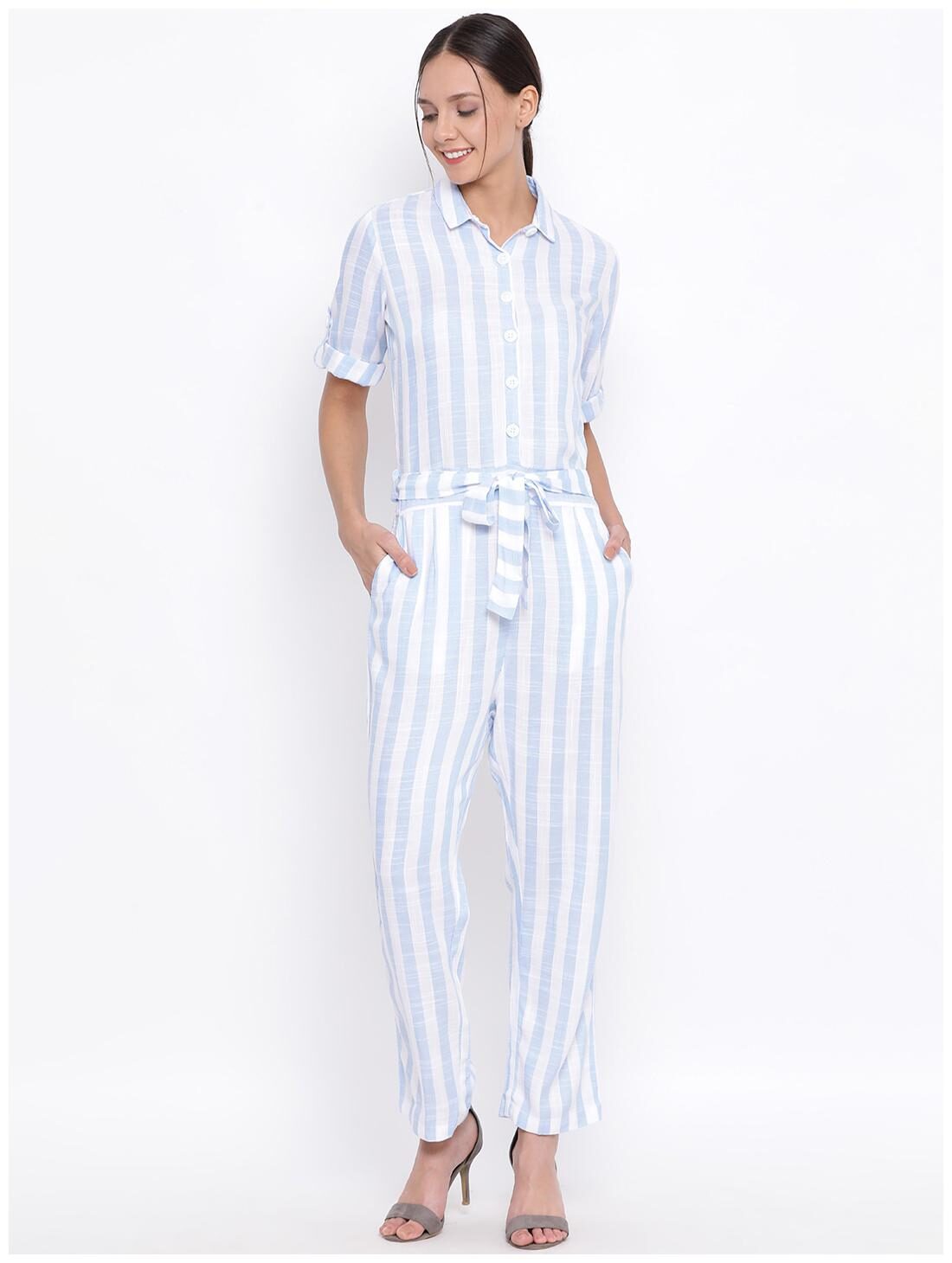 

Crimsoune Club Striped Jumpsuit - Blue White