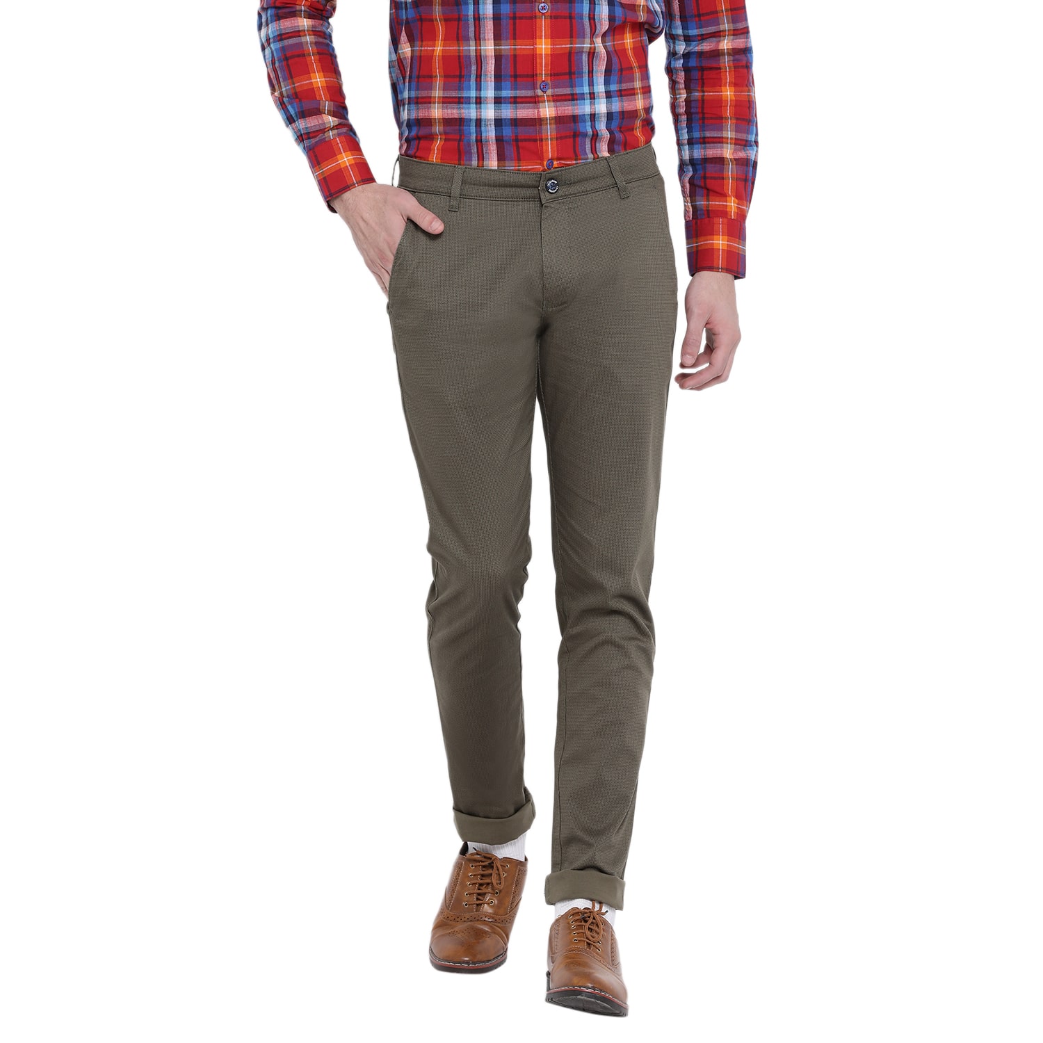 

Crimsoune Club Men Green Solid Slim fit Travel friendly Chinos