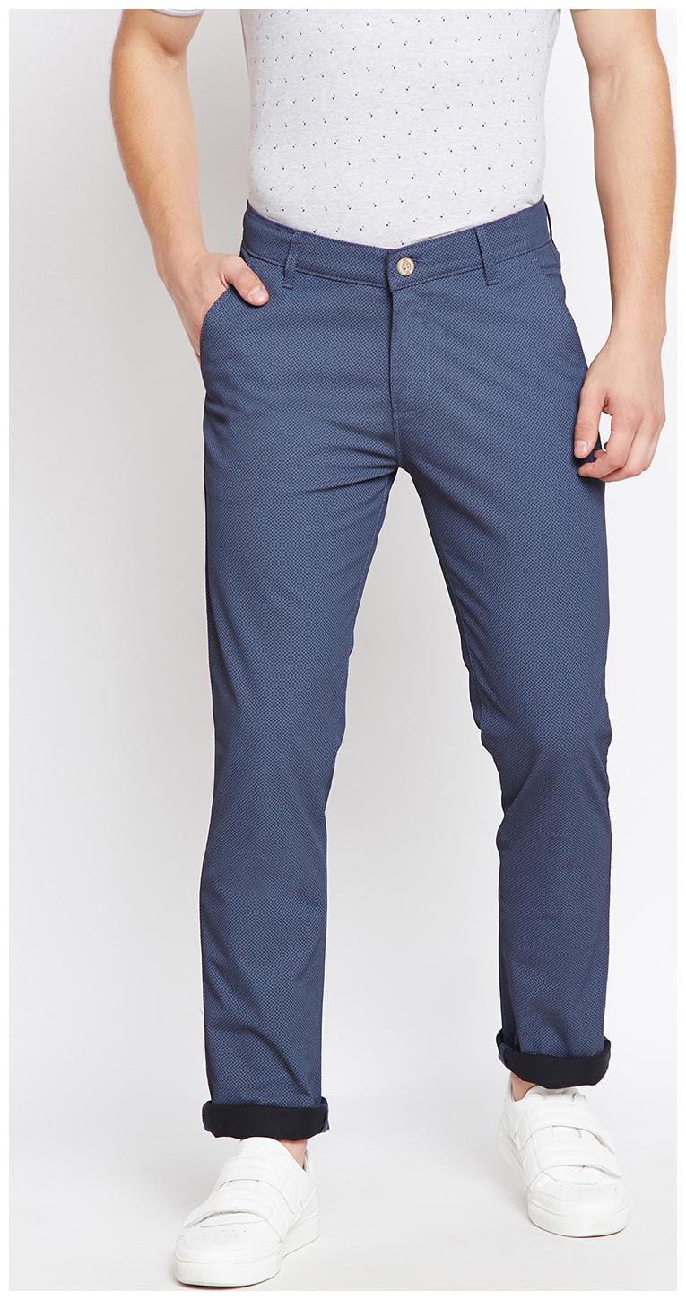 

Crimsoune Club Navy Blue Print Slim Fit Casual Trouser