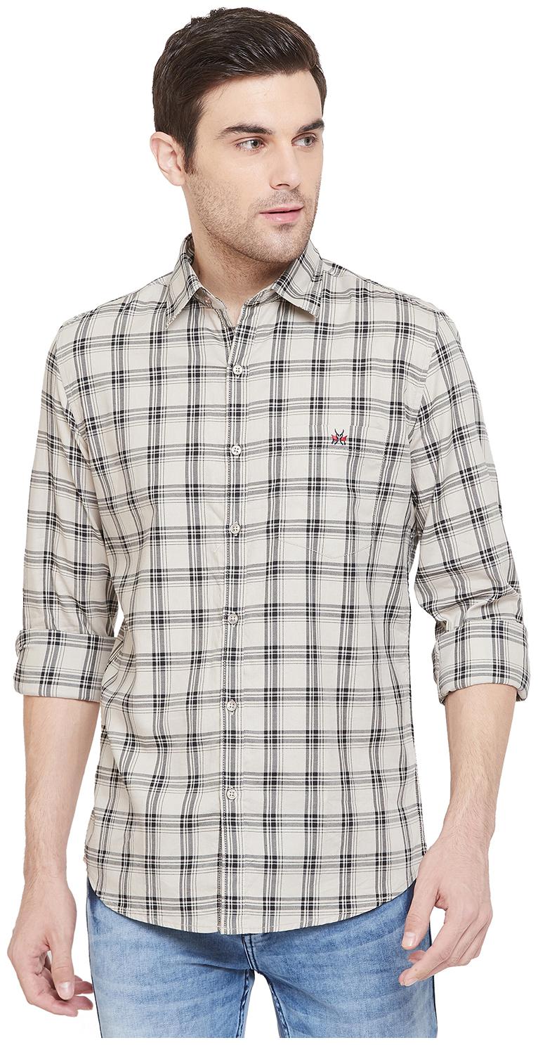 

Crimsoune Club Men Cream Checked Slim Fit Casual Shirt