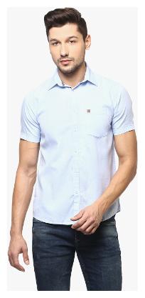 

Crimsoune Club Men Blue Solid Slim Fit Casual Shirt