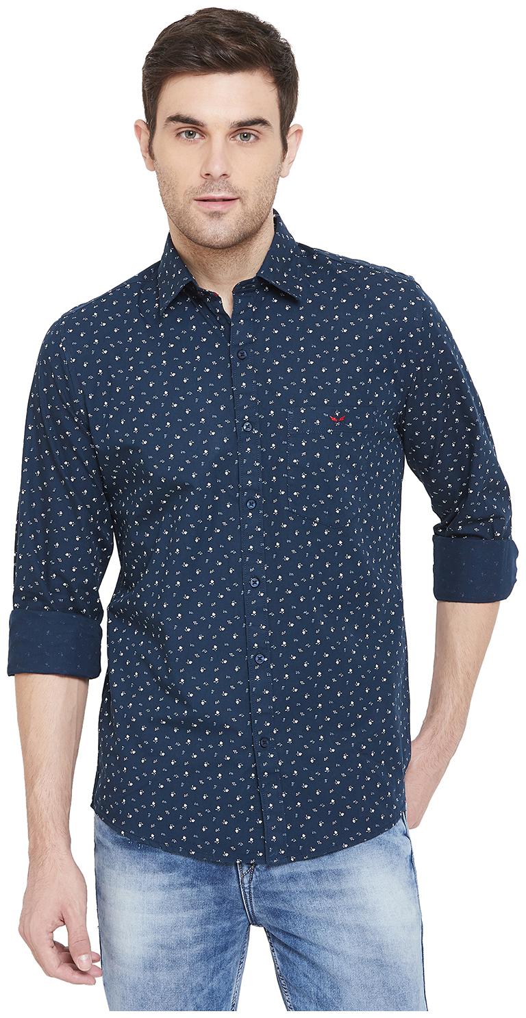 

Crimsoune Club Men Navy Blue Printed Slim Fit Casual Shirt