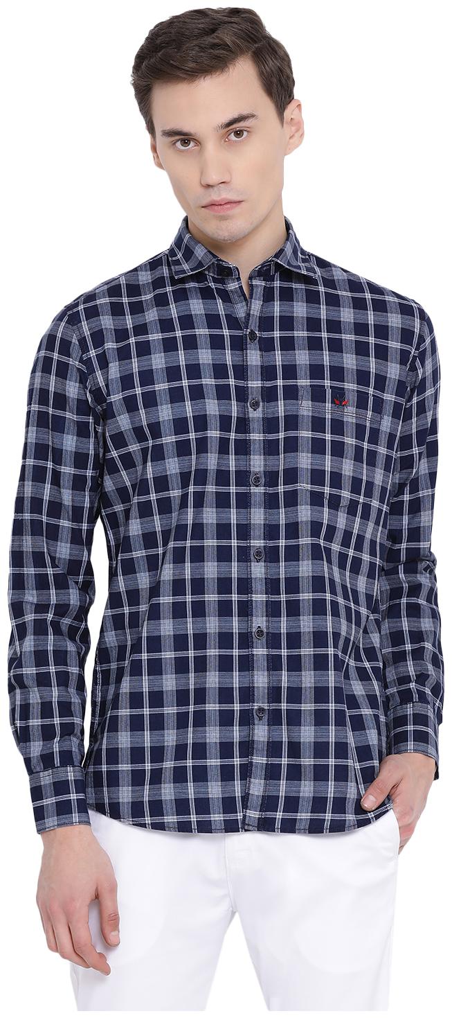 

Crimsoune Club Men Navy Blue Checked Slim Fit Casual Shirt