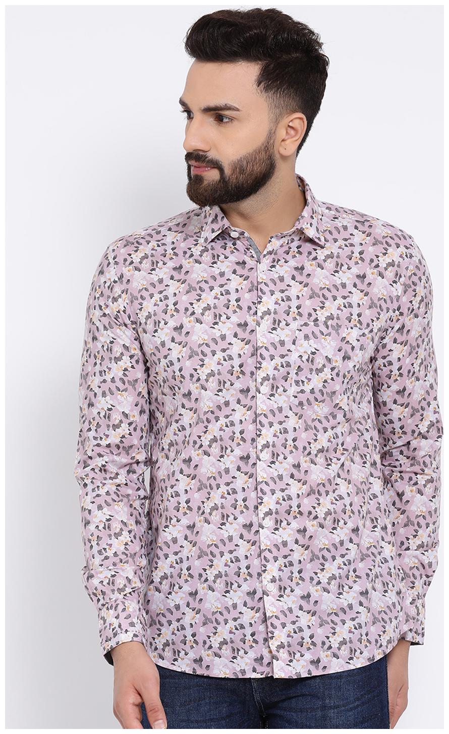 

Crimsoune Club Men Pink Floral Slim Fit Casual Shirt