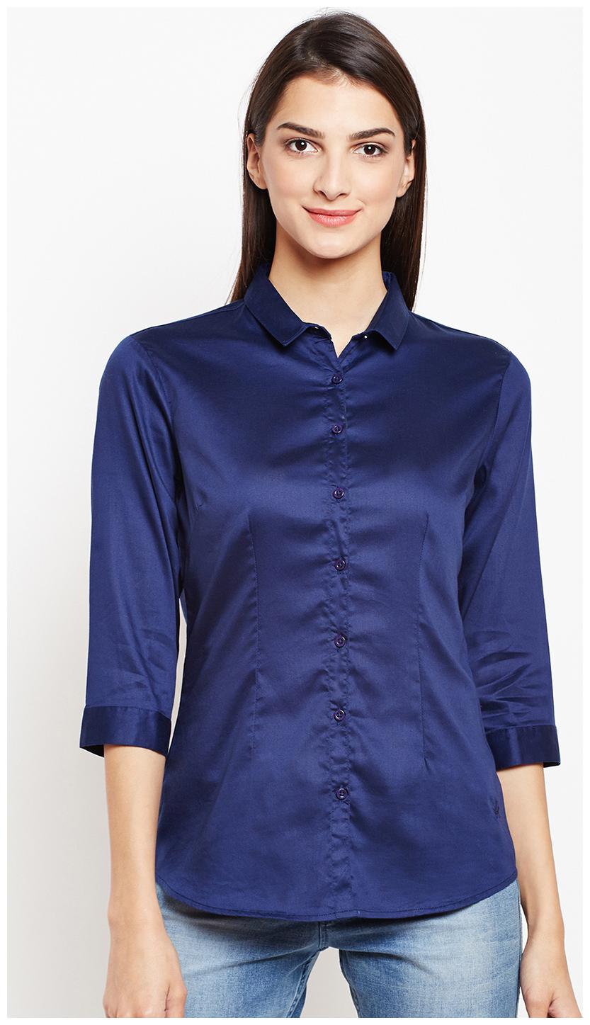 

Crimsoune Club Women Blue Solid Slim Fit Shirt