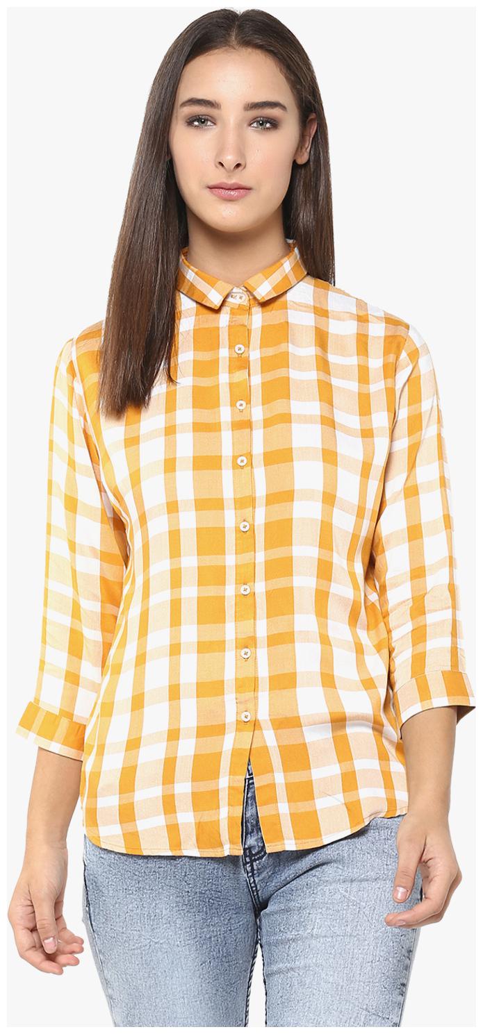 

Crimsoune Club Women Yellow Checked Slim Fit Shirt