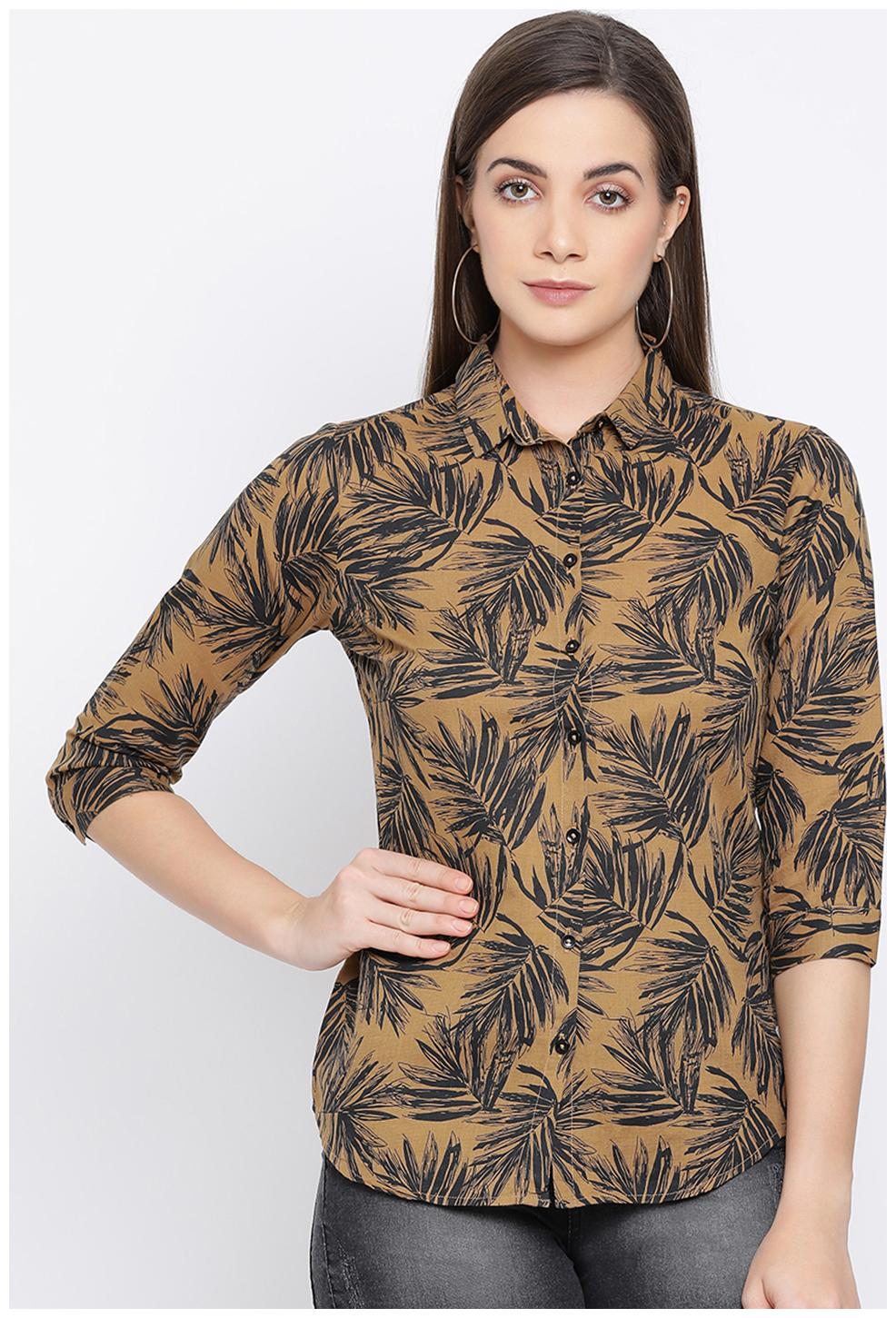 

Crimsoune Club Women Khaki Printed Slim Fit Shirt