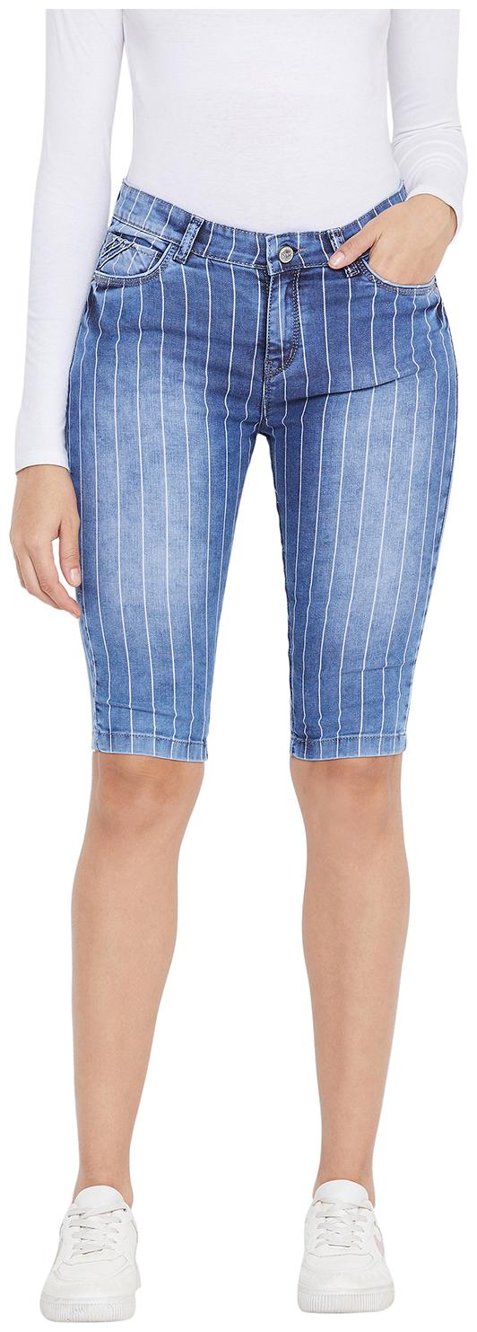 

Crimsoune Club Women Striped Denim shorts - Blue