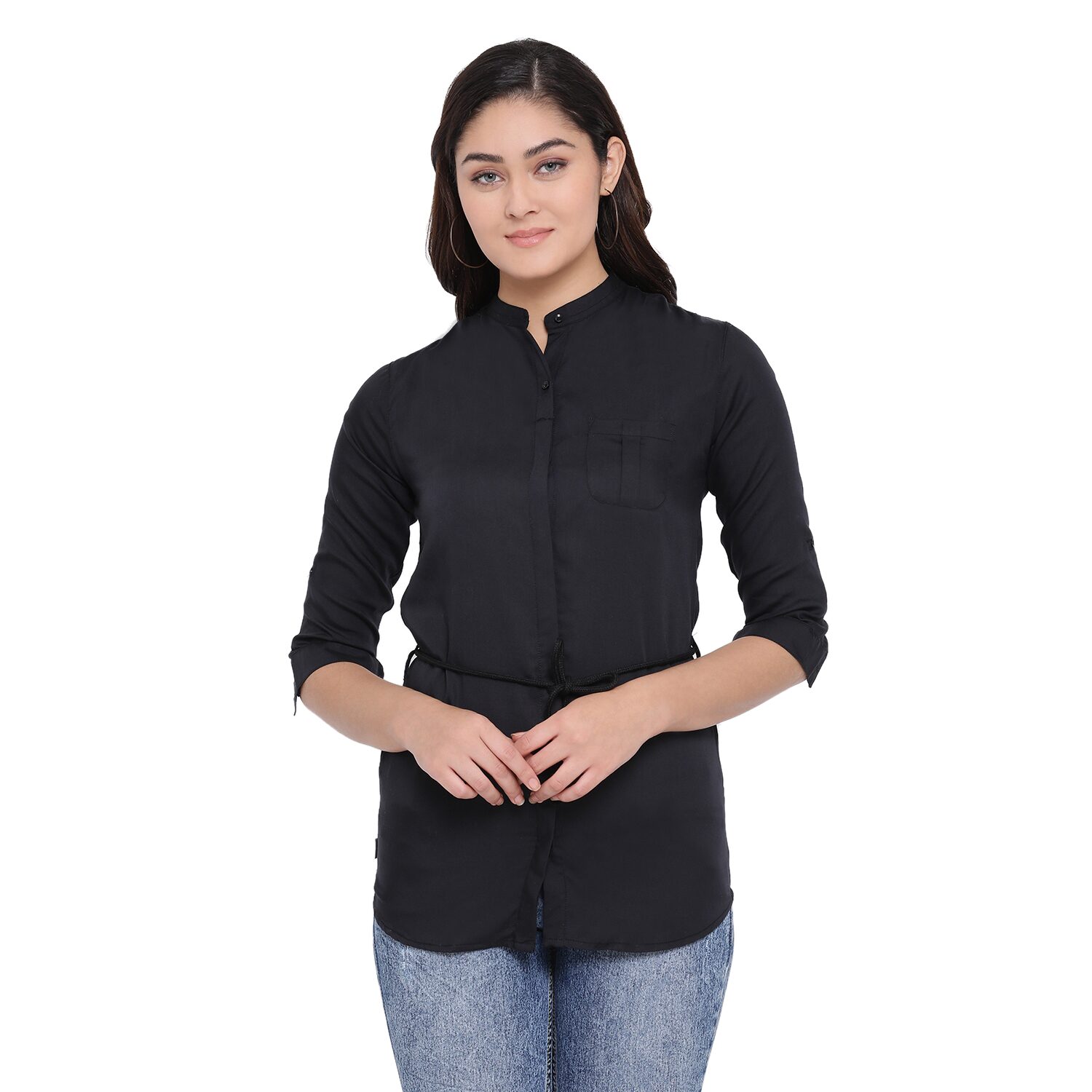 

Crimsoune Club Women Black Solid Slim Fit Shirt