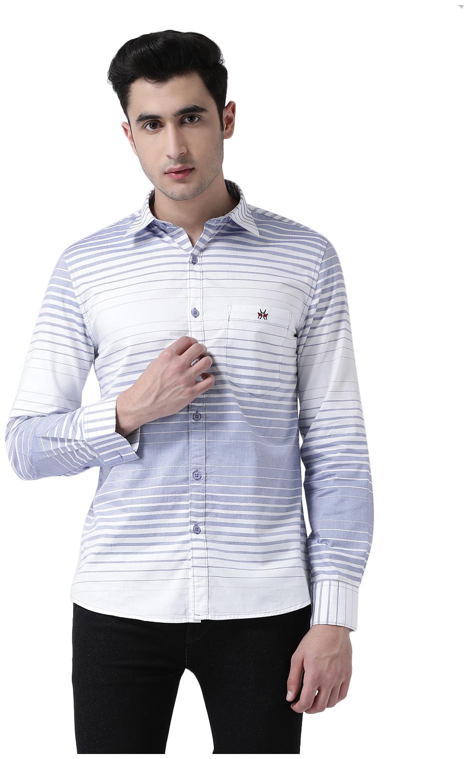 

Crimsoune Club Men White Horizontal Stripes Slim Fit Casual Shirt