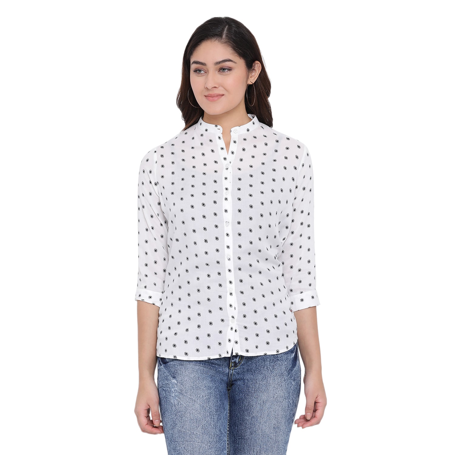 

Crimsoune Club Women White Printed Slim Fit Shirt