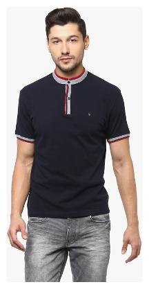 

Crimsoune Club Men Blue Slim fit Cotton Henley neck T-Shirt - Pack Of 1