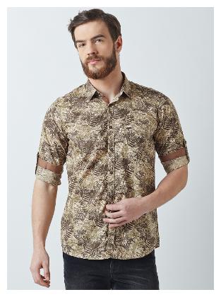 

Crimsoune Club Men Brown Floral Slim Fit Casual Shirt